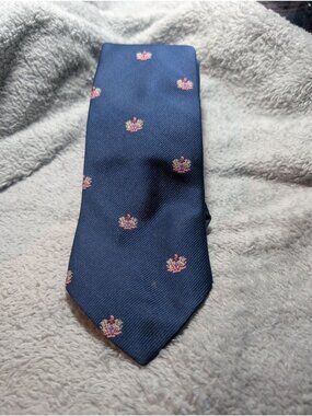Benzi Marks Navy Tie With Embroidered Crest Pattern 80% Polyester 20% Silk Made